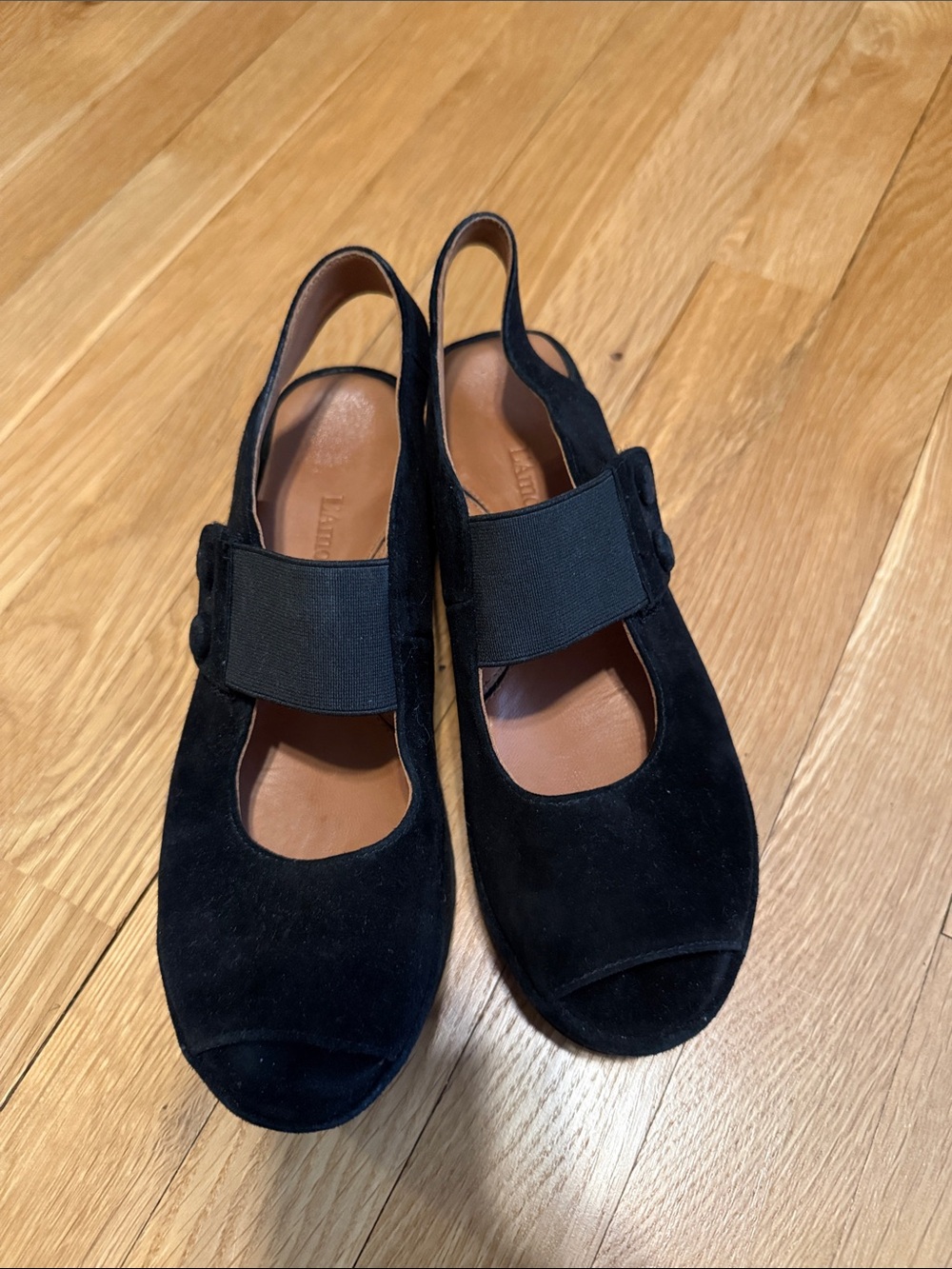 Women’s Black Suede Platform Slingback Sandals with Elastic Strap